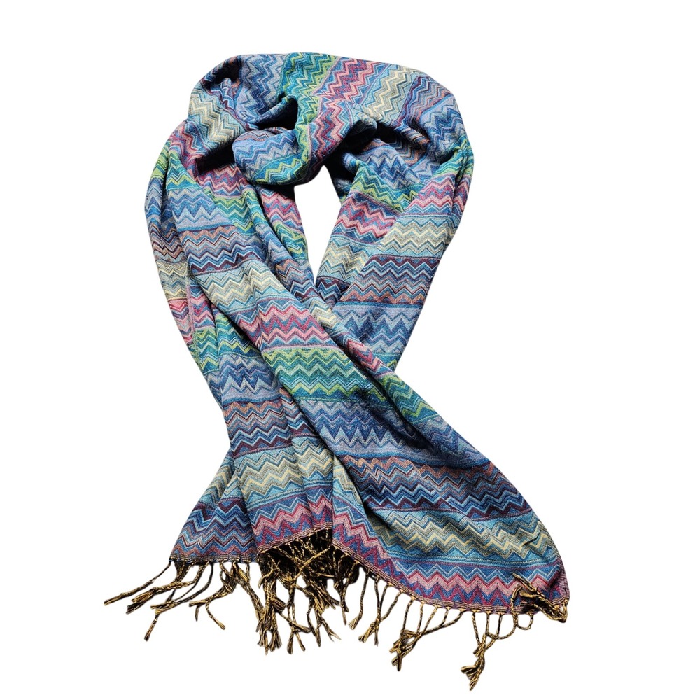 Multicolor Chevron Zigzag Pashmina Wrap Scarf Tassel Fringe Boho Shawl 72x26
